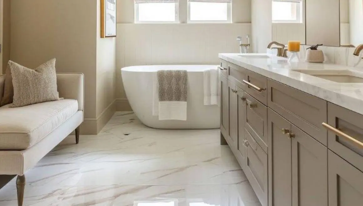 A bathroom with a tub and sink in it